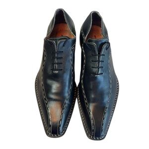 Flecs Italia Men’s Black Leather Pointed Toe Lace Up Shoes Size 43 EU